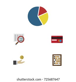 Flat Icon Gain Set Of Graph, Counter, Hand With Coin Vector Objects. Also Includes Calculator, Search, Pie Elements.