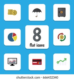 Flat Icon Gain Set Of Growth, Interchange, Cash And Other Vector Objects. Also Includes Diagram, Strongbox, Bar Elements.