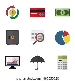 Flat Icon Gain Set Of Interchange, Chart, Parasol And Other Vector Objects. Also Includes Money, Exchange, Finance Elements.