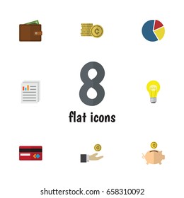Flat Icon Gain Set Of Money Box, Billfold, Hand With Coin Vector Objects. Also Includes Light, File, Bank Elements.