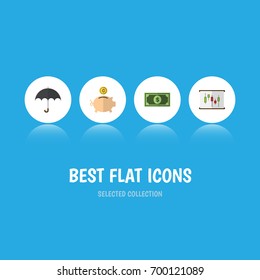 Flat Icon Gain Set Of Money Box, Diagram, Parasol And Other Vector Objects. Also Includes Beach, Report, Umbrella Elements.