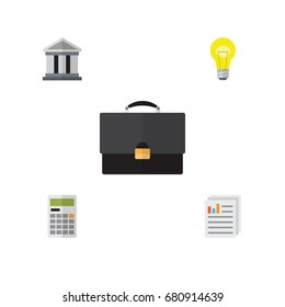 Flat Icon Gain Set Of Portfolio, Bubl, Bank And Other Vector Objects. Also Includes Bulb, Calculate, Diplomat Elements.