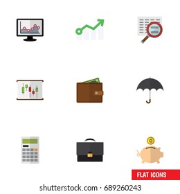 Flat Icon Gain Set Of Scan, Diagram, Portfolio And Other Vector Objects. Also Includes Umbrella, Beach, Billfold Elements.