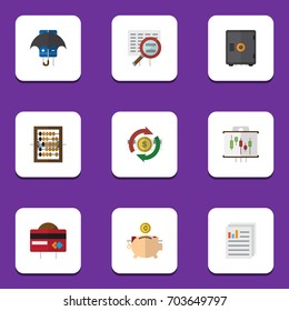 Flat Icon Gain Set Of Scan, Interchange, Document And Other Vector Objects. Also Includes Money, Calculator, Strongbox Elements.