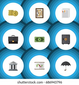 Flat Icon Gain Set Of Strongbox, Document, Diagram And Other Vector Objects. Also Includes Abacus, Calculator, Greenback Elements.