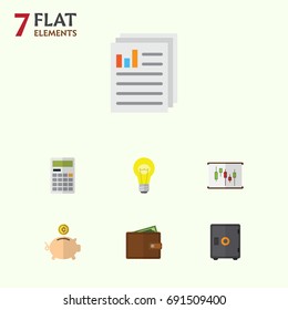 Flat Icon Gain Set Of Strongbox, Billfold, Diagram And Other Vector Objects. Also Includes Finance, Idea, Wallet Elements.
