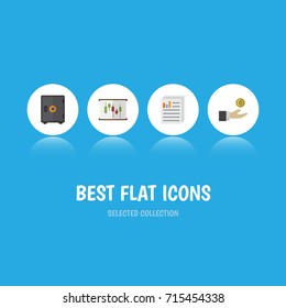 Flat Icon Gain Set Of Strongbox, Hand With Coin, Diagram Vector Objects. Also Includes File, Chart, Money Elements.
