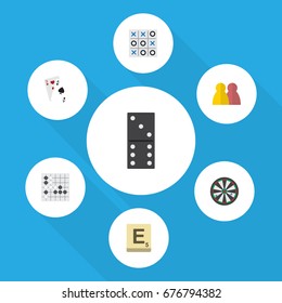 Flat Icon Games Set Of Ace, People, Bones Game And Other Vector Objects. Also Includes Ace, Gomoku, Cards Elements.