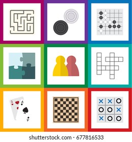 Flat Icon Games Set Of Ace, Labyrinth, People And Other Vector Objects. Also Includes Alphago, Table, Crossword Elements.