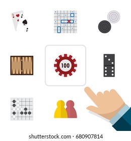Flat Icon Games Set Of Ace, Chequer, Sea Fight And Other Vector Objects. Also Includes Dice, Poker, Alphago Elements.