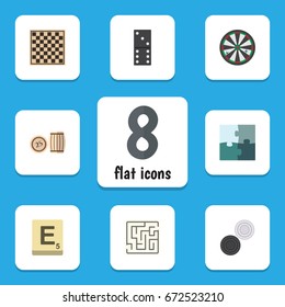Flat Icon Games Set Of Arrow, Lottery, Jigsaw And Other Vector Objects. Also Includes Domino, Checkerboard, Checkers Elements.