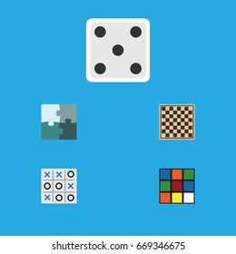 Flat Icon Games Set Of Backgammon, Cube, Jigsaw And Other Vector Objects. Also Includes Checkerboard, Tic, Tac Elements.