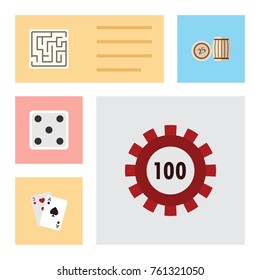 Flat Icon Games Set Of Backgammon, Lottery, Labyrinth And Other Vector Objects. Also Includes Maze, Chip, Lost Elements.
