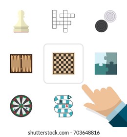 Flat Icon Games Set Of Chequer, Jigsaw, Dice And Other Vector Objects. Also Includes Checkerboard, Crossword, Multiplayer Elements.