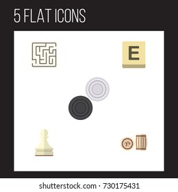 Flat Icon Games Set Of Chequer, Lottery, Mahjong And Other Vector Objects. Also Includes Mahjong, Table, Lost Elements.