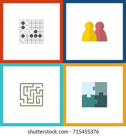 Flat Icon Games Set Of Gomoku, Labyrinth, Jigsaw And Other Vector Objects. Also Includes Maze, Jigsaw, Puzzle Elements.