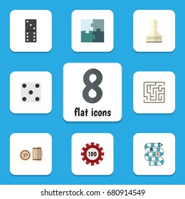 Flat Icon Games Set Of Multiplayer, Bones Game, Pawn And Other Vector Objects. Also Includes Maze, Bingo, Domino Elements.