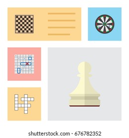 Flat Icon Games Set Of Pawn, Guess, Chess Table And Other Vector Objects. Also Includes Ship, Puzzle, Darts Elements.