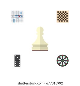 Flat Icon Games Set Of Pawn, Bones Game, Arrow And Other Vector Objects. Also Includes Domino, Game, Table Elements.