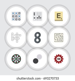 Flat Icon Games Set Of Poker, Gomoku, Mahjong And Other Vector Objects. Also Includes Maze, Arrow, Puzzle Elements.