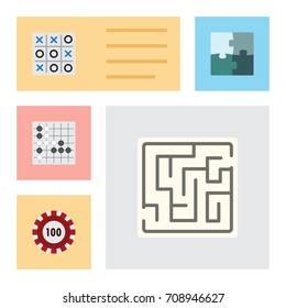 Flat Icon Games Set Of Poker, Gomoku, Jigsaw And Other Vector Objects. Also Includes Renju, Toe, Puzzle Elements.