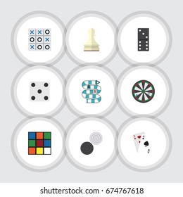 Flat Icon Games Set Of X&O, Backgammon, Bones Game And Other Vector Objects. Also Includes Cards, Ace, Chequer Elements.