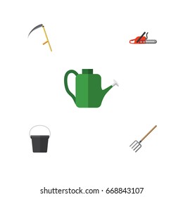 Flat Icon Garden Set Of Bailer, Pail, Cutter And Other Vector Objects. Also Includes Tool, Pail, Pitchfork Elements.