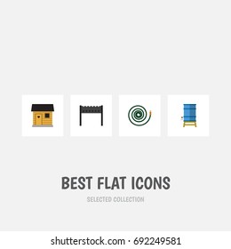 Flat Icon Garden Set Of Barbecue, Stabling, Container And Other Vector Objects. Also Includes Bbq, Garden, Hose Elements.