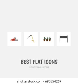 Flat Icon Garden Set Of Cutter, Barbecue, Hacksaw And Other Vector Objects. Also Includes Bbq, Botany, Saw Elements.