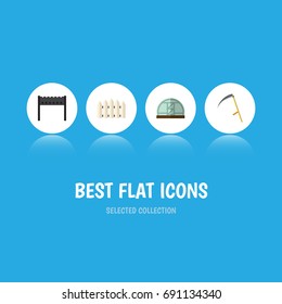 Flat Icon Garden Set Of Cutter, Hothouse, Wooden Barrier And Other Vector Objects. Also Includes Hothouse, Tool, Brazier Elements.