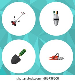 Flat Icon Garden Set Of Grass-Cutter, Trowel, Pump And Other Vector Objects. Also Includes Shovel, Hacksaw, Pump Elements.
