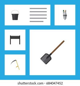 Flat Icon Garden Set Of Pump, Cutter, Barbecue And Other Vector Objects. Also Includes Shovel, Cutter, Pail Elements.