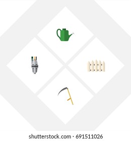 Flat Icon Garden Set Of Pump, Bailer, Wooden Barrier And Other Vector Objects. Also Includes Wooden, Cutter, Can Bailer Elements.