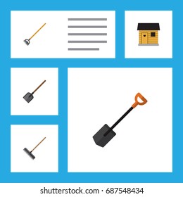 Flat Icon Garden Set Of Shovel, Spade, Stabling And Other Vector Objects. Also Includes Spade, Gardening, Harrow Elements.
