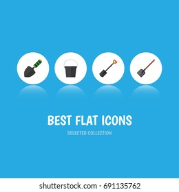 Flat Icon Garden Set Of Shovel, Pail, Spade And Other Vector Objects. Also Includes Spade, Trowel, Shovel Elements.