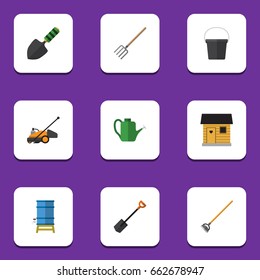 Flat Icon Garden Set Of Spade, Stabling, Container And Other Vector Objects. Also Includes Tank, Cutter, Stabling Elements.