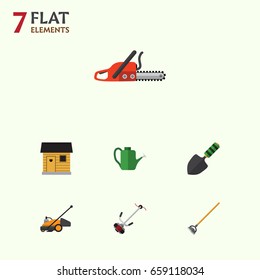 Flat Icon Garden Set Of Tool, Grass-Cutter, Bailer And Other Vector Objects. Also Includes Blade, Barn, Watering Elements.