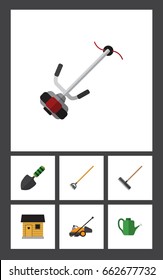 Flat Icon Garden Set Of Tool, Trowel, Grass-Cutter And Other Vector Objects. Also Includes Hoe, Gardening, Spatula Elements.
