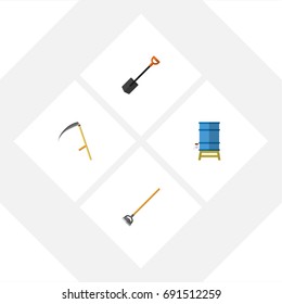 Flat Icon Garden Set Of Tool, Spade, Container And Other Vector Objects. Also Includes Cutter, Tool, Container Elements.
