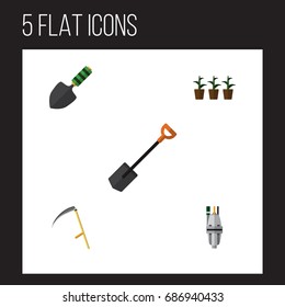 Flat Icon Garden Set Of Trowel, Pump, Flowerpot And Other Vector Objects. Also Includes Cutter, Flowerpot, Tool Elements.