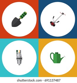 Flat Icon Garden Set Of Trowel, Grass-Cutter, Bailer And Other Vector Objects. Also Includes Mower, Can Bailer, Pump Elements.