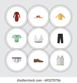 Flat Icon Garment Set Of Banyan, Pants, Singlet And Other Vector Objects. Also Includes Underclothes, Banyan, Underwear Elements.