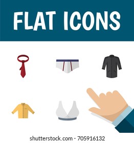 Flat Icon Garment Set Of Banyan, Brasserie, Underclothes And Other Vector Objects. Also Includes Underwear, Necktie, Kimono Elements.