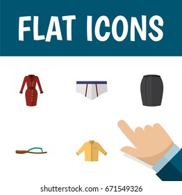 Flat Icon Garment Set Of Beach Sandal, Banyan, Clothes Vector Objects. Also Includes Skirt, Garment, Apparel Elements.