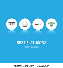 Flat Icon Garment Set Of Beach Sandal, Brasserie, Underclothes Vector Objects. Also Includes Underclothes, Clothes, Flop Elements.