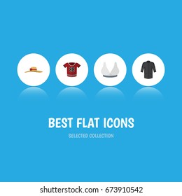 Flat Icon Garment Set Of Brasserie, Elegant Headgear, Uniform And Other Vector Objects. Also Includes Clothes, Shirt, Blouse Elements.