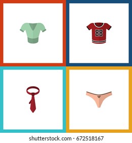 Flat Icon Garment Set Of Casual, Lingerie, Cravat And Other Vector Objects. Also Includes Panties, Cravat, Clothes Elements.