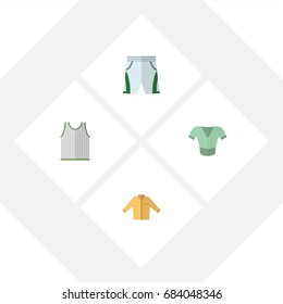 Flat Icon Garment Set Of Casual, Trunks Cloth, Singlet And Other Vector Objects. Also Includes Banyan, Cloth, Sleeveless Elements.