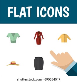 Flat Icon Garment Set Of Casual, Clothes, Elegant Headgear And Other Vector Objects. Also Includes Apparel, Banyan, Garment Elements.