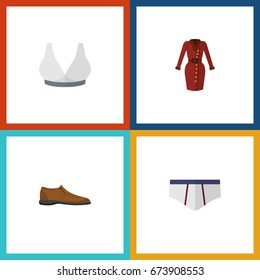 Flat Icon Garment Set Of Clothes, Male Footware, Underclothes And Other Vector Objects. Also Includes Garment, Footware, Dress Elements.